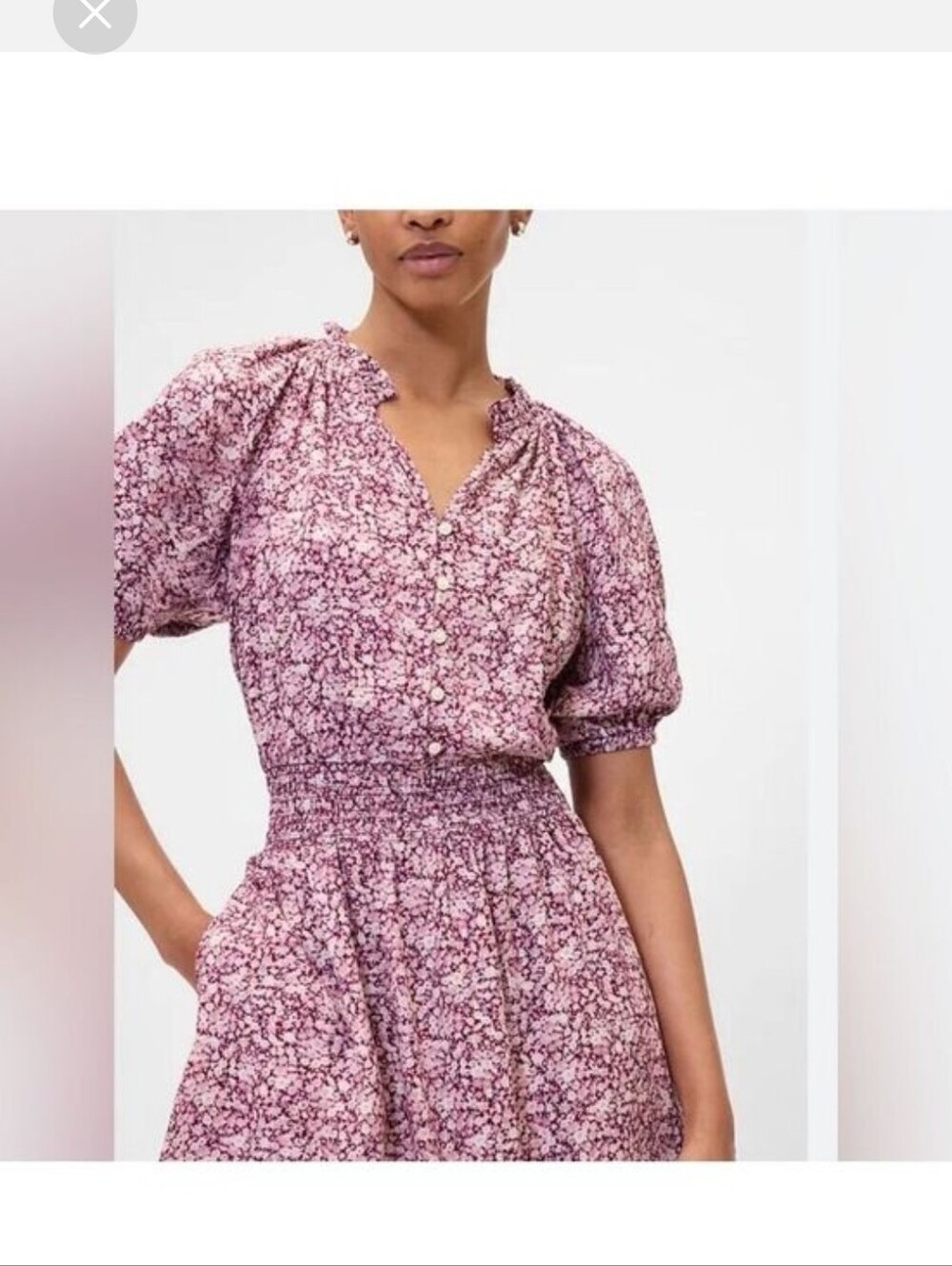 GAP Women's Sz XL Smocked Front Buttons Mini Dress Ditsy Floral Plum Cottagecore